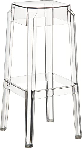 Tabouret de Bar Fox en Plastique Résistant - Tabouret de Comptoir Stable et Léger (2 kg) - Hauteur 75 cm - Chaise Haute de Cuisine Empilable, Couleur:Transparent