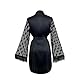 TINAYAUE Frauen Leichter Schlafanzug Weicher Bademantel mit Herz Kurze Satin Robe Bequeme Pyjamas mit Taillenband V-Ausschnitt Mesh Nachthemd Bequemer Morgenmantel