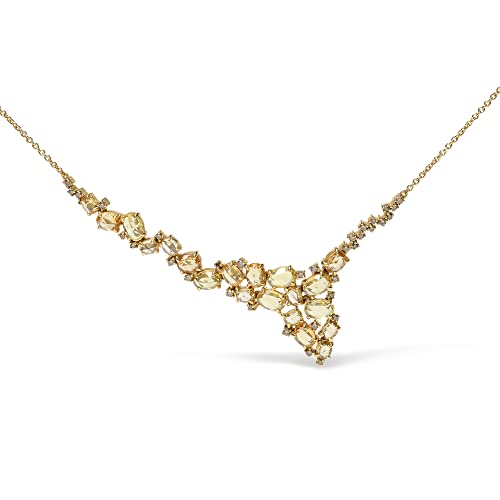 Haus of Brilliance 18K Yellow Gold 1/2 Cttw Brown Diamond and Multi-Size Oval Yellow Sapphire Cluster Cascade Station Necklace (Brown Color, SI1-SI2 Clarity) - Adjustable up to 14" to 16"