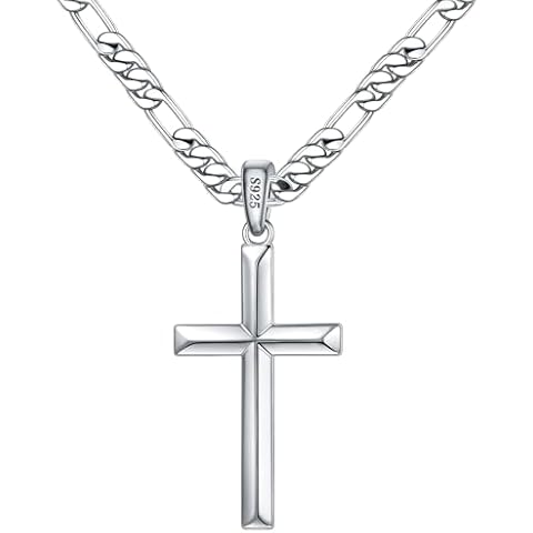 Ursteel Cross Necklace for Men, 925 Sterling Silver Mens Cross Necklace Chain Cross Pendant Necklace for Men 22 Inch Cross Necklace Jewelry Fathers Day Christmas Gifts for Men Him Cover