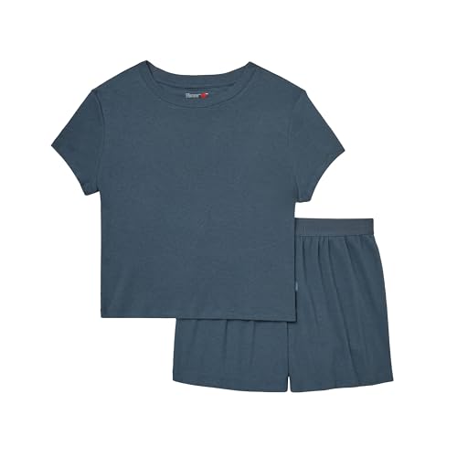 Hanes Women's Originals 2-Piece Lounge Set, Comfywear Supersoft Baby Doll Tee & Sleep Shorts Loungewear Set