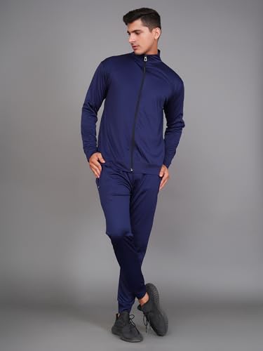 Image of Kraasa Mens Solid Cotton Lycra Blend Comfortable Two-Piece Matching Tracksuit