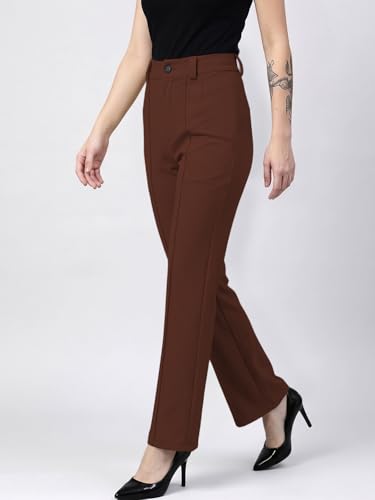 Image of Women's High Waist Formal Straight Fit Trousers Premium Stretch Office Pants Front Pleated Design Smart Workwear Bottom for Office, Casual & Business Wear