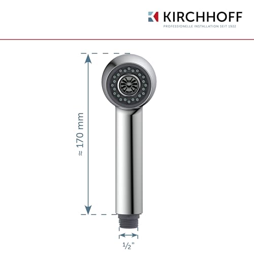 KIRCHHOFF 96219560 Ersatz-Brausekopf für Niederdruck-Küchenarmaturen, Universal-Geschirrbrause G1/2, Ersatzkopf für ausziehbare Armaturen, Ersatz-Sprühkopf, Chrom