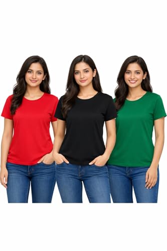 Image of Hangout Hub HH95 Tshirt for Womens | Regular Fit | Super Combed Cotton Women T-Shirt | Solid Plain Tees | Round Neck T Shirt | Half | Pack of 2 | 3 | 4 | 5 | 6