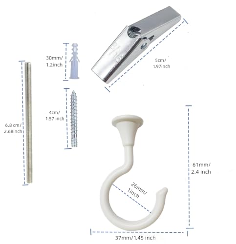 Image of Large Swag Ceiling Hooks Heavy Duty Swag Hook 2 Sets 2.4''with Hardware for Hanging Plants Ceiling Installation Cavity Wall Fixing (2 Sets, White，Large)