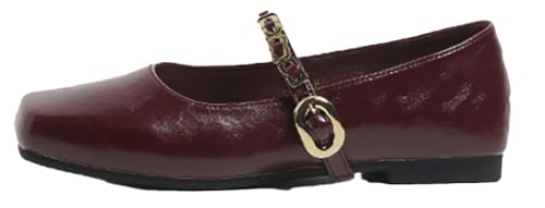 Ballet Flat Shoes for Women Glossy Round Toe Mary Jane Shoes PU Leather Commuter Ladies Flats for Dress Office