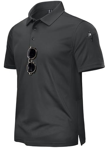 TACVASEN Polo Shirts for Men Breathable Polo Golf Tops Casual Work Polo Shirts Quick Dry Fishing Polo Tee Shirt Dark Grey,XL
