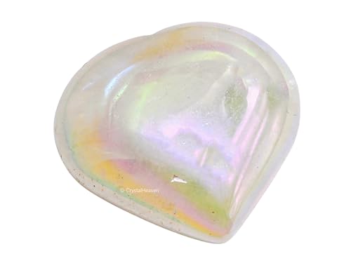 Image of Crystal Heaven Certified Aura Quartz Heart Palm Pebbles Stones For Anxiety Stress Relief Massage-Aaa Grade Original Healing Gemstone Agate Heart Palm Stone For Yoga Meditation Spiritual