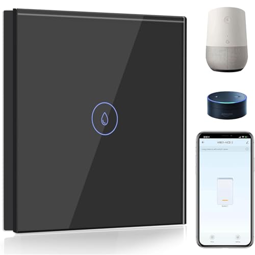 BSEED 40A Smart Interruttore per Scaldabagno, Interruttore per Scaldabagno con Amazon Alexa e Google Home, WiFi Interruttore per Scaldabagno con Touchscreen Nero(Linea Neutra Necessaria)