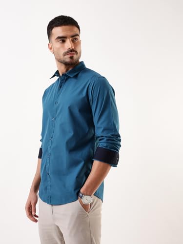 Image of Dennis Lingo Men Solid Spread Collar Full Sleeves Regular Fit Cotton Casual Shirt