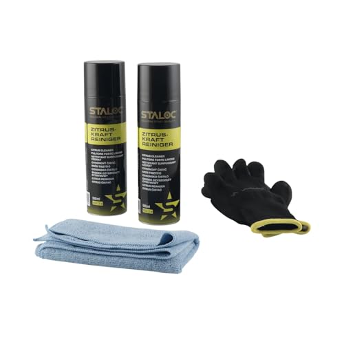 Staloc Zitrusreiniger - hochwirksamer Citrus Reiniger Reinigungsspray für Metall und Kunststoff, Allzweckreiniger ideal für den Haushalt, 2x Zitrus Reiniger + 1x Mikrofasertuch