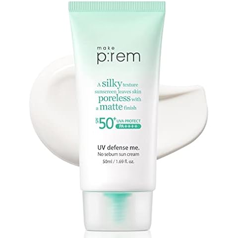 MAKEPREM No Sebum Sun Cream UV Defense SPF 50+ PA++++ Reef-safe, Ocean Friendly Sunscreen Sunblock - 1.7 Fl Oz, UV Protection Non-nano Cover