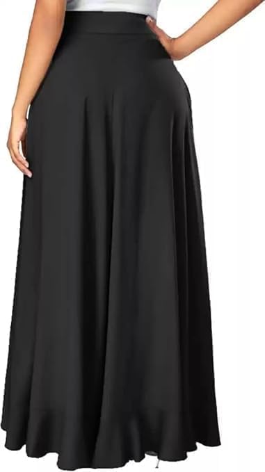 Womens Ruffle Palazzo Trouser Pant Split High Waist Crepe Palazzo Overlay Pant Skirt2