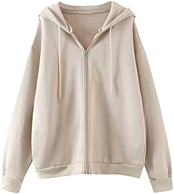 MakeMeChic Women's Zip Up Long Sleeve Drawstring Hoodie Hooded Sweatshirt Apricot M