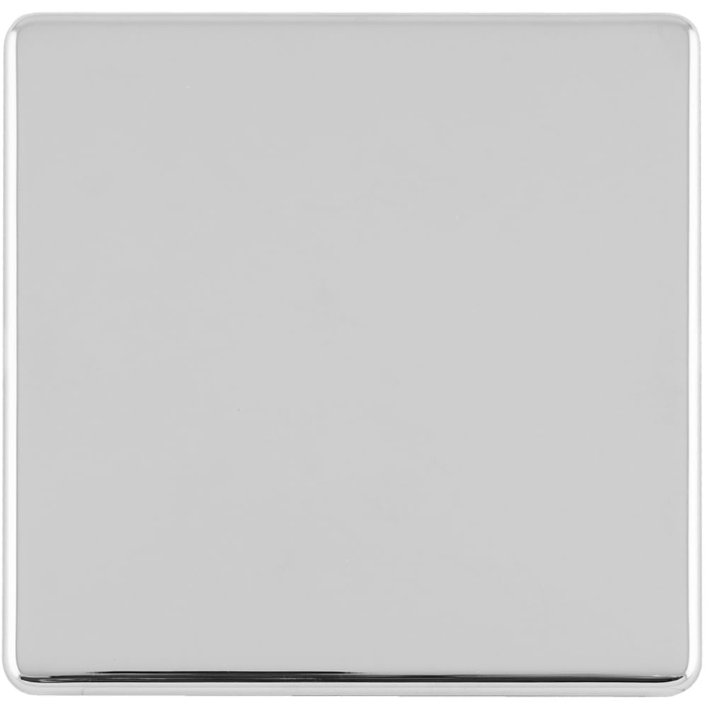 Single SCREWLESS Polished Chrome Blanking Plate Round Edged Wall Box Hole Cover - Wiring Outlet Cable Tidy