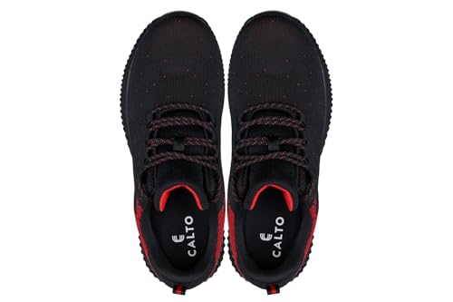 Image of CALTO Men's Invisible Height Increasing Elevator Shoes - Black /Red Ultra Lightweight Sporty Sneakers - 2.8 Inches Taller - Q215 - Size 10 D(M) US