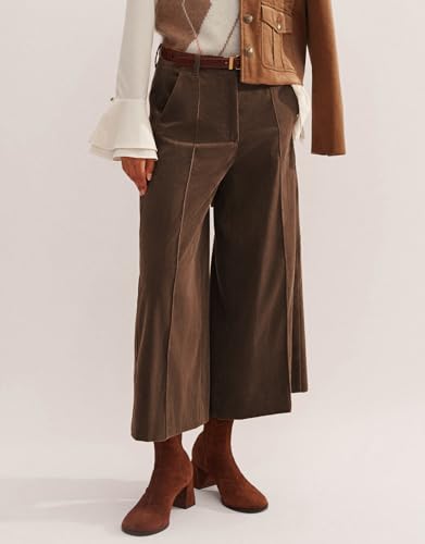 Women's High Waisted Wide Leg Corduroy Pants Loose Comfy Ankle Length Trousers Trendy Palazzo Pants with Pockets2