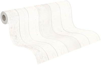 Papel Pintado Madera Elements A.S. Création Papel pintado tejido no tejido 10.05 m x 0.53 m Blanco Gris Fabricado en Alemania 855046 8550-46