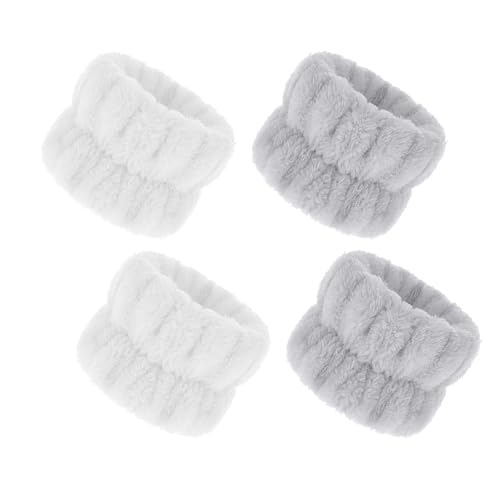 4 Pcs Face Wash Wristbands, Wrist Bands For Face Washing, Microfiber Wrist Wash Band, Elastic Wrist Wash Band,For Skincare Women Girls Keep Liquid From Spilling Down Arms(White And Gray)