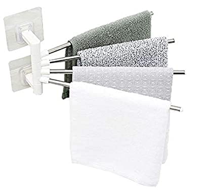 VR Brite Platinum 4 Bar Stainless Steel Folding Towel Hanging Holder Shelf Rack Organizer Portable Stand Long with Chrome Finish for Bathroom Kitchen with Hanger