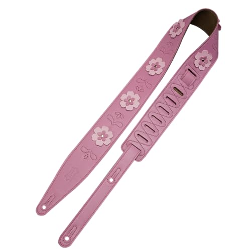 Sangle de guitare en cuir Levy's pour briller sur scène avec le motif rose et primevère