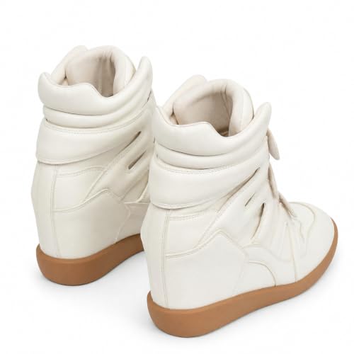 Image of Dsevht Hidden Wedge Sneakers for Women High Top Fashion Sneaker Suede High Heel Platform Tennis Triple Strappy Band Casual Vintage Dressy Comfy Campus Trendy Retro Sneaker