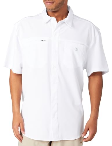 Reel Legends Mens HEIQ Cooling Hybrid Short Sleeve Shirt Medium Brilliant White