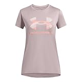 Under Armour Girls' Tech Big Logo Short Sleeve Crew Neck, (015) Tetra Gray / / Flare Orange, X-Small