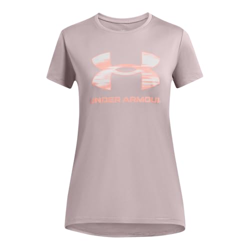 Under Armour Girls' Tech Big Logo Short Sleeve Crew Neck, (015) Tetra Gray / / Flare Orange, Small