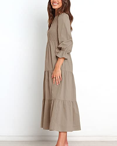 BTFBM Women Casual Long Sleeve Crew Neck Fall Dress Bohemian Relaxed Fit Floral Flowy Maxi Dresses Tiered Cocktail Dress