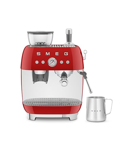Image of Smeg EGF03 Semi-Automatic Espresso Machine with Built-In Grinder, Dual Thermoblock, 50's Retro Style - Red (120 V)