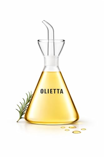 Olietta - Aceitera Cónica antigoteo tipo botella de cristal a prueba de fugas 500ml / 0,5 litros - Aceitera de cristal ideal para verter y rociar aceite de oliva, vinagre, etc. - Fácil de limpiar