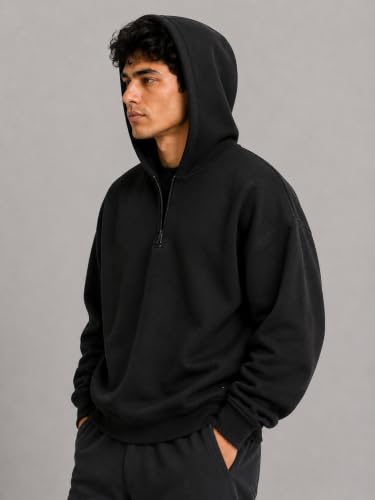 Image of Half Zipper Solid Hoodie for Men | Sweatshirt for Men
