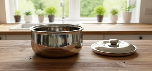 Image of AERO Homes Stainless Steel 1 Pc Set Serving Bowl with Lid 3500ml |Multipurpose Bowl for Kitchen & Dinning|Transparent Bowl for Mixing Dough,Salad,Batter,Pasta|Microwave & Dishwasher Safe- Set of 1
