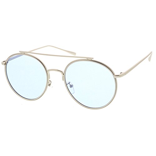 zeroUV - Modern Metal Round Aviator Sunglasses With Crossbar Slim Arms And Colored Flat Lens 54mm2