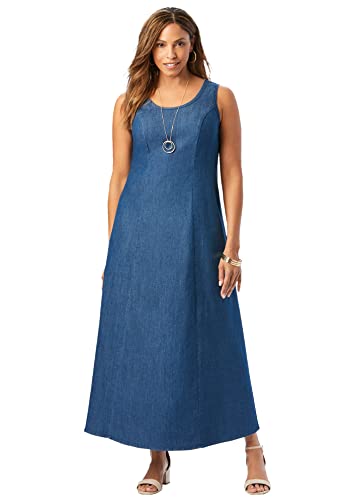 Jessica London Women's Plus Size Stretch Denim Maxi Dress - 20, Medium Stonewash