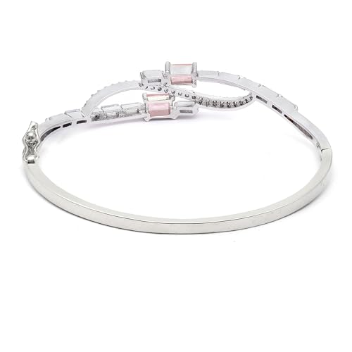 Image of ZENEME Rhodium-Plated American Diamond Studded Flower Patterned Kada Bracelet For Girls and Women