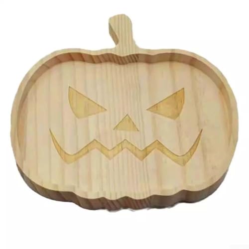 Opatiny Bandeja de madera con forma de calabaza para decoraciones de Halloween, plato de servir para fiestas, 19 x 18 x 1,5 cm