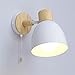 Produktbild DKNHS Wandleuchte Innen mit Schalter Wandlampe Holz Vintage E27 Wandleuchten Retro Industrial Lampenschirm Nachtlicht für Schlafzimmer, Wohnzimmer, Treppen, Korridor (Weiß)