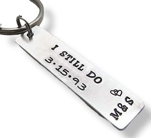 I Still Do Personalized Anniversary Hand Stamped Keychain Couples Initials and Date