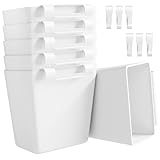 6 Pack White Hanging Cup Holders, Rolling Cart Accessories with 6 Cup Holder and 6 Hooks, Utility Cart Accessories for Art Craft, Hanging Storage Basket Pencil Holder Organizers