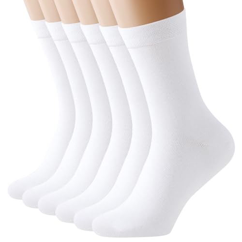 SockWaddles Calcetines Hombre Mujer - Calcetines de Algodón Sin Costuras, Transpirables y Antitranspirantes, Ideales para Trabajo, Deporte, Caminar, Casual, 6 Pares Unisex, Blanco, 39-42