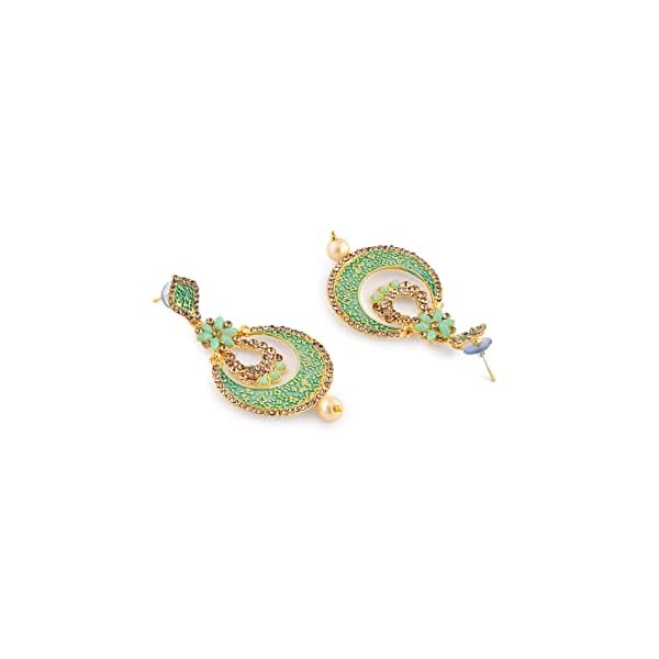 Zaveri Pearls Gold Tone Beautifully Enamelled Dangle & Drop Earring For Women-ZPFK7345 - Image 9