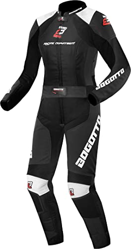 Bogotto Losail Tuta in pelle da moto da donna in due pezzi, nero/bianco, 38
