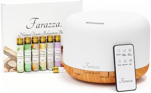 500ml Premium Essential Oil Diffuser, 5-in-1 Ultrasonic Aromatherapy Humidifier & Scent Vaporizer, Timer & Auto-Off, Remote, Brown with Oils Gift Pack - Natural Blend (Natural)