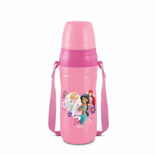Image of MILTON Disney Kool Cheer 600 Plastic Insulated Thermo Water Bottle with Straw for School Kids I Food Grade, Leak Proof Lid with Hands Free Sipper, Easy to Carry Loop, Picnic, BPA Free, 520 ml, Pink