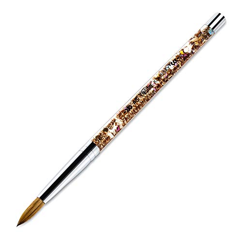 Yolife Oval Acrylic Nail Brush Size 6 8 10 16, 100% Pure Kolinsky Sable Nail Art Brush With Quicksand Style Handle, for Manicure Pedicure (8#, Gold)