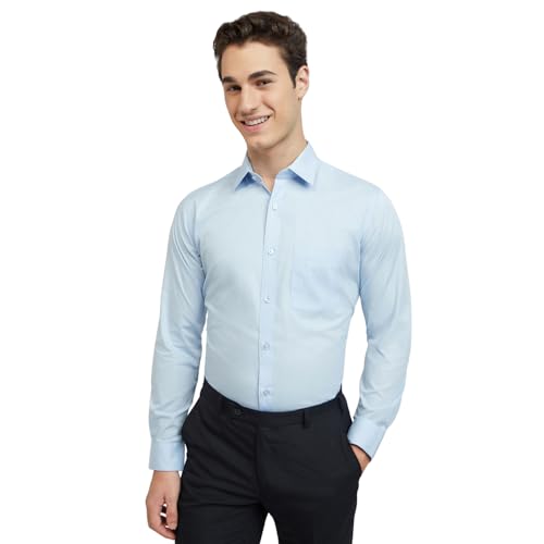 Image of Raymond Men Slim Fit Solid Pattern Pure Cotton Semi Cut Away Collar Full Sleeve Formal Shirt