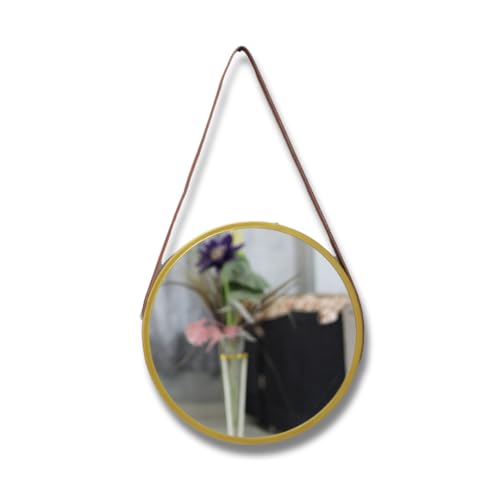 Image of Modern Elegance Round Wall-Mounted Mirror Metal Framed Wall Mirror Bathroom Mirror Living Room Mirror Home Decor Mirror 18 x 18 Inches Golden MF 75
